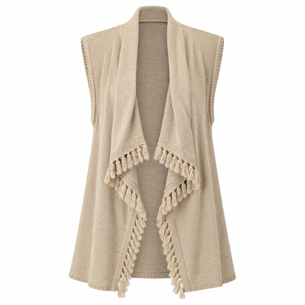 Lilly Pulitzer Abbott Beige Gold Tassel Fringe Knit Sweater Vest Beach Size XS